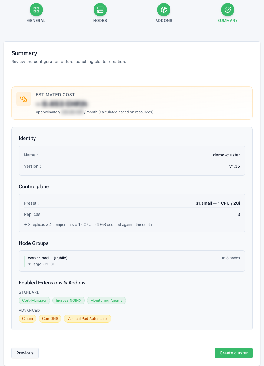 Kubernetes wizard, Summary step